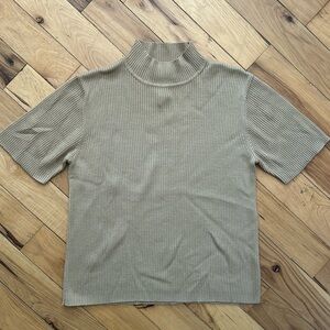 SAG HARBOR Ribbed Mock Neck Short Sleeve Sweater